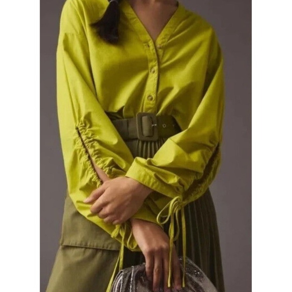 Anthro Pilcro Balloon Sleeve Button Down Chartreuse Green Large